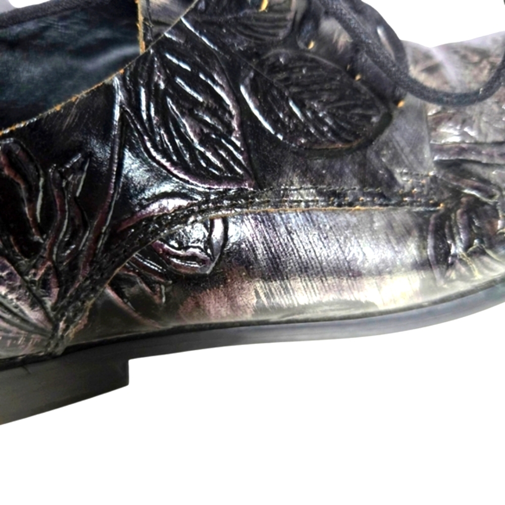 Patricia Nash Black Silver Leather Floral Embossed Lace-Up Oxford Loafers 6.5M - Picture 12 of 15